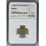 Kingdom of Poland, 5 groschen Warsaw 1840 MW - NGC MS64