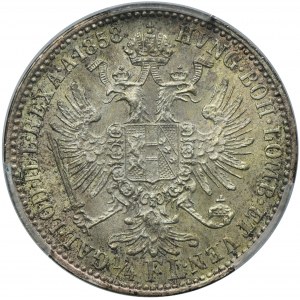 Austria, Franz Joseph I, 1/4 Florin Wien 1858 A - RARE - PCGS MS65