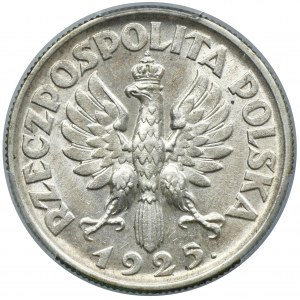 Kobieta i kłosy, 2 złote Londyn 1925 - PCGS AU58 - kropka po dacie