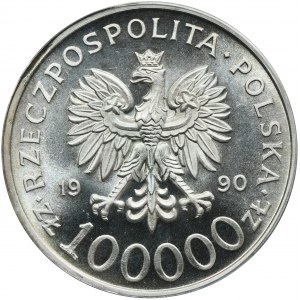 100.000 złotych 1990 Solidarność - TYP A - PCGS MS68