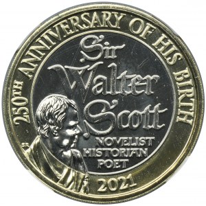 Great Britain, Elizabeth II, 2 Pounds Llantrisant 2021 - 250th Anniversary of the Birth of Sir Walter Scott - NGC MS64 DPL