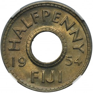 Fiji, Elizabeth II, 1/2 Penny London 1954 - NGC MS66