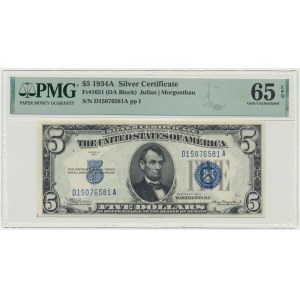 USA, Silver Certificate, 5 Dollars 1934 - Julian & Morgenthau - PMG 65 EPQ
