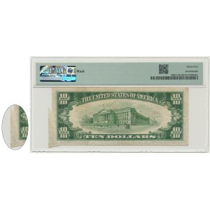 USA, Green Seal, Chicago, 10 Dollars 1934 - Julian & Snyder - BUTTERFLY FOLD ERROR - PMG 35
