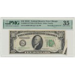 USA, Green Seal, Chicago, 10 Dollars 1934 - Julian & Snyder - BUTTERFLY FOLD ERROR - PMG 35