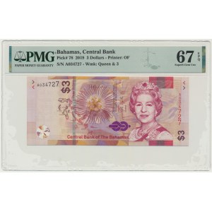 Bahamas, 3 Dollars 2019 - PMG 67 EPQ
