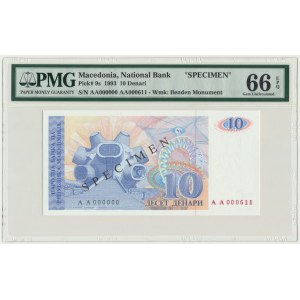 Macedonia, 10 Denari 1993 - SPECIMEN - PMG 66 EPQ