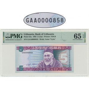 Lithuania, 5 Litai 1993 - GAA 0000858 - PMG 65 EPQ