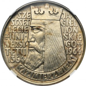 10 złotych 1964 Kazimierz Wielki - NGC MS65 - wypukły napis na awersie