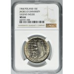 PRÓBA, 10 złotych 1964 Kazimierz Wielki - NGC MS66 - wklęsły napis na awersie