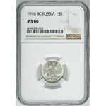 Russia, Nicholas II, 15 Kopeck Petersburg 1916 BC - NGC MS66