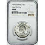 Germany, Weimar Republic, 3 Mark Munchen 1929 D - Weimar Oath - NGC MS64