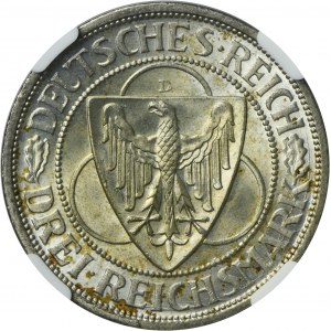 Germany, Weimar Republic, 3 Mark Munich 1930 D - Liberation of Rhineland - NGC MS64