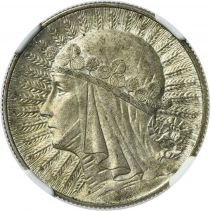 Hlava ženy, 5 zlotých Varšava 1933 - NGC AU58