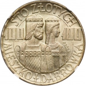 PRÓBA, 100 złotych 1966 Mieszko i Dąbrówka półpostacie - NGC MS66