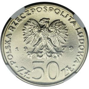 PRÓBA NIKIEL, 50 złotych 1979 Mieszko I - półpostać - NGC MS67