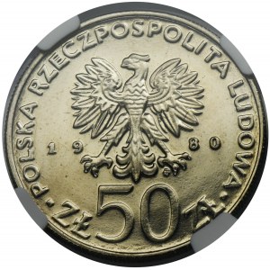 PRÓBA NIKIEL, 50 złotych 1980 Bolesław I Chrobry - NGC PF65 CAMEO