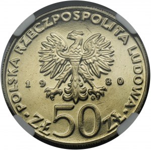 PRÓBA NIKIEL, 50 złotych 1980 Bolesław I Chrobry - NGC PF66 CAMEO