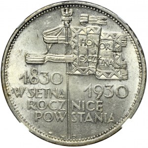 Sztandar, 5 złotych 1930 - NGC MS64 - stempel płytki