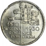 Sztandar, 5 złotych 1930 - NGC MS64 - stempel płytki