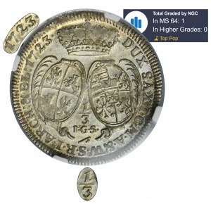 Augustus II the Strong, 1/3 Thaler Dresden 1723 IGS - NGC MS64 - VERY RARE