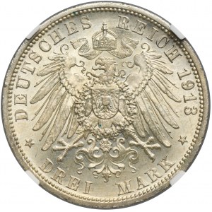 Germany, Kingdom of Prussia, Wilhelm II, 3 Mark Berlin 1913 A - NGC MS63+