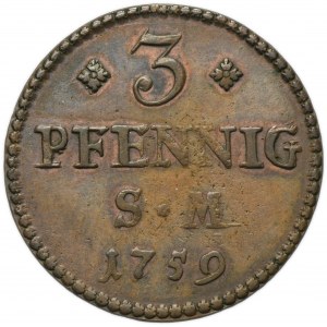 Germany, Archbishopric of Mainz, Johann Friedrich Karl von Ostein, 3 Pfennig Erfurt 1759 SM - RARE