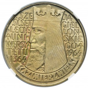 10 złotych 1964 Kazimierz Wielki - NGC MS67 - wklęsły napis na awersie