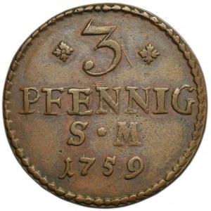 Germany, Archbishopric of Mainz, Johann Friedrich Karl von Ostein, 3 Pfennig Erfurt 1759 SM
