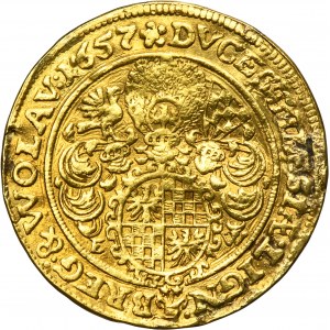 Silesia, Duchy of Liegnitz-Brieg-Wohlau, Georg III, Ludwig IV and Christian, 3 Ducat Brieg 1657 EW - HYBRID, VERY RARE