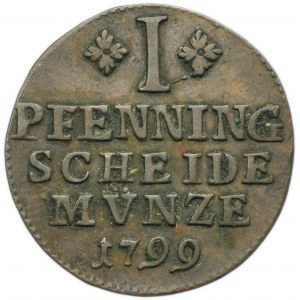 Germany, Duchy of Braunschweig-Wolfenbüttel, Karl Wilhelm Ferdinand, 1 Pfennig Zellerfeld 1799 MC