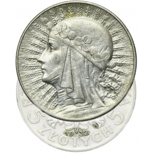 Głowa Kobiety, 5 złotych Warszawa 1932 - RZADKIE