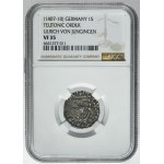 Teutonic Order, Ulrich von Jungingen, Schilling undated - RARE - NGC VF35