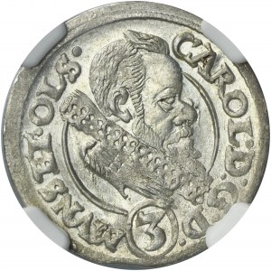 Silesia, Duchy of Münsterberg-Oels, Karl II, 3 Kreuzer Oels 1614 - NGC MS63