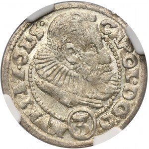 Silesia, Duchy of Münsterberg-Oels, Karl II, 3 Kreuzer Oels 1612 - NGC MS62- UNLISTED
