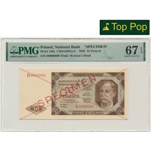 10 złotych 1948 - SPECIMEN - D 0000000 - PMG 67 EPQ