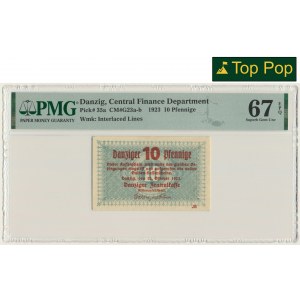 Danzig, 10 Pfennige 1923 - October - watermark ZIGZAG - PMG 67 EPQ - RARE