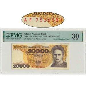 20.000 złotych 1989 - AF - DESTRUKT - zdwojony numerator - PMG 30