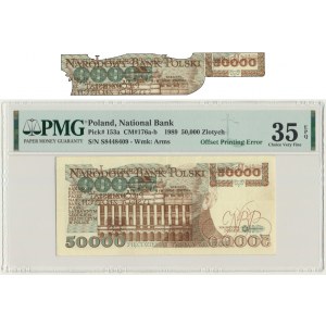 50.000 złotych 1989 - S - DESTRUKT - awers odbity na rewersie - PMG 35 EPQ