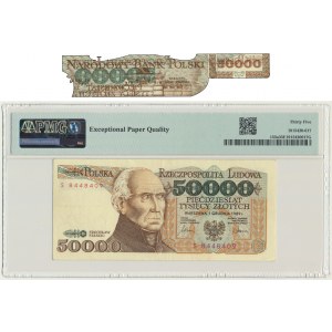 50.000 złotych 1989 - S - DESTRUKT - awers odbity na rewersie - PMG 35 EPQ