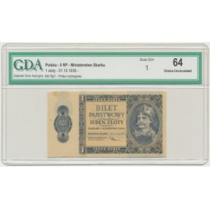 1 złoty 1938 - bez serii i numeratora - DESTRUKT - GDA 64