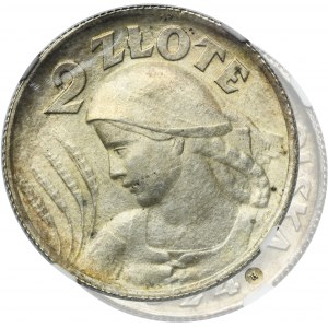 Kobieta i kłosy, 2 złote Birmingham 1924 literka H - NGC MS62