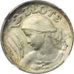 Kobieta i kłosy, 2 złote Birmingham 1924 literka H - NGC MS62