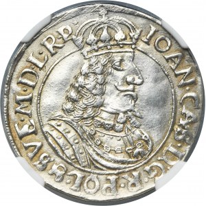 John II Casimir, 1/4 Thaler 1663 HDL - NGC UNC DETAILS