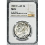 Piłsudski, 10 złotych 1939 - NGC MS64
