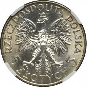 Głowa Kobiety, 5 złotych Warszawa 1934 - NGC MS64