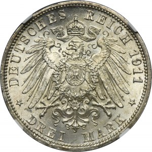 Germany, Kingdom of Prussia, Wilhelm II, 3 Mark Berlin 1911 A - NGC MS64