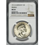 Germany, Kingdom of Prussia, Wilhelm II, 3 Mark Berlin 1911 A - NGC MS64