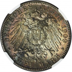 Germany, Saxony, Friedrich August III, 2 Mark Muldenhütten 1909 - NGC MS65