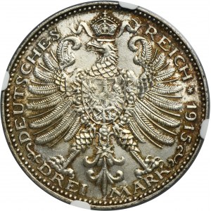 Germany, Saxe-Weimar-Eisenach, Wilhelm Ernst, 3 Mark Berlin 1915 A - NGC MS65